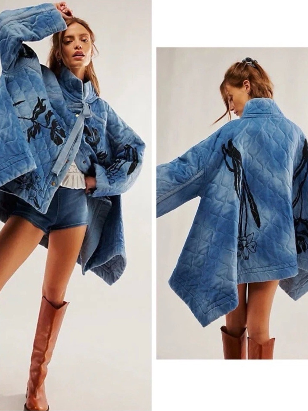 Free People Annie  Quilted Floral-Print sweatshirt Jacket XL